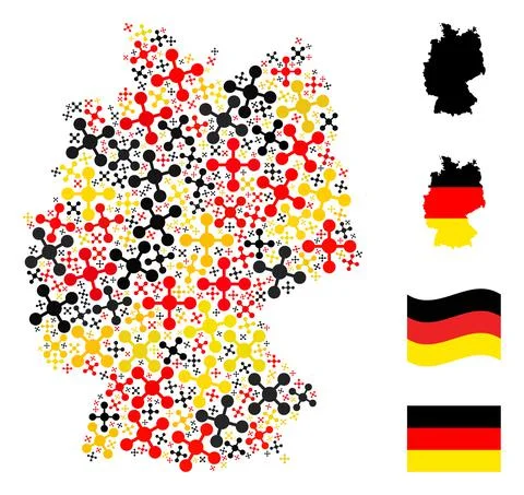 German Map Mosaic of Mesh Node Icons in German Flag Colors 스톡 일러스트