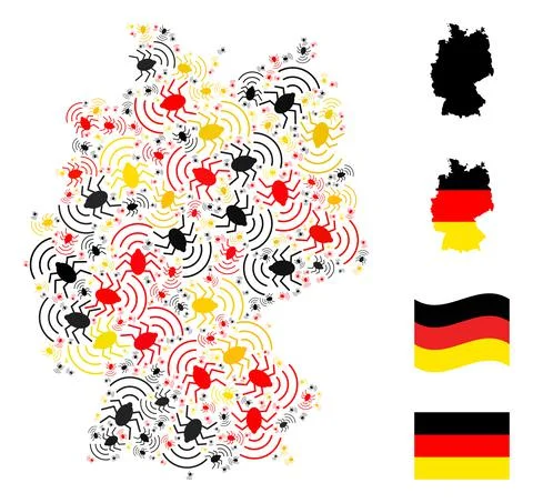 German Map Mosaic of Radio Bug Items in German Flag Colors Stock Illustration