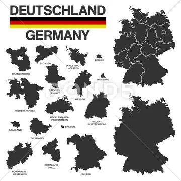 German map with regional boarders - federal states - high details Stock Illustration