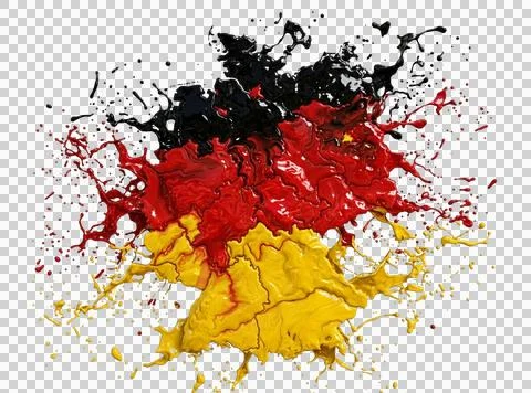German map shape rendered with black red and gold liquid paint splatter on .. Stock Illustration