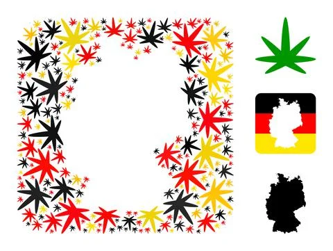 German Map Stencil Collage of Cannabis Leaf Items in German Flag Colors Stock Illustration