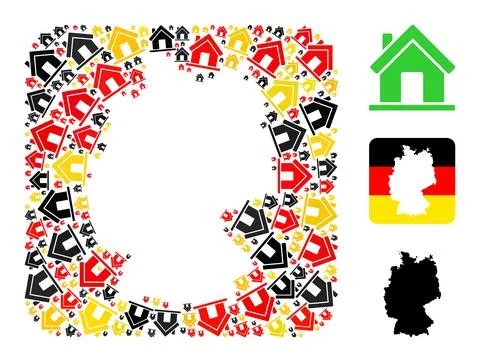 German Map Stencil Collage of Home Icons in German Flag Colors Stock Illustration