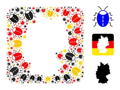 German Map Subtraction Collage of Bug Icons in German Flag Colors Stock Illustration