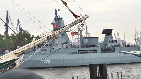 German Navy frigate F220 at Geburtstag H... | Stock Video | Pond5