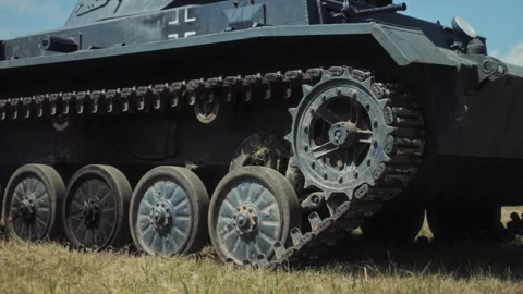 German Panzer III medium tank replica of Pz.Kpfw. III. track and wheels during Stock Footage 328358986