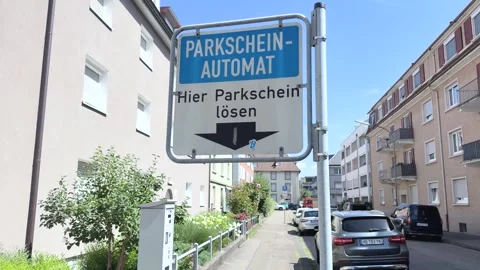 German Parking Ticket Machine on a Residential Street Stockbeeldmateriaal 341175813