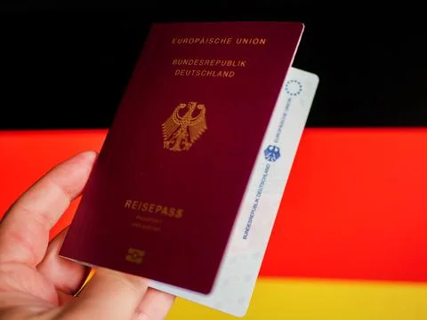 German Passport Document with EU Emblem Displayed Stock Photos