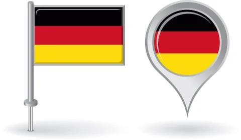 German pin icon and map pointer flag. Vector Stock Illustration