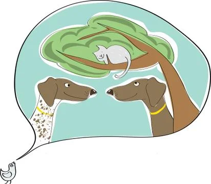 German pointer couple with smiling cat vector illustration Stock Illustration