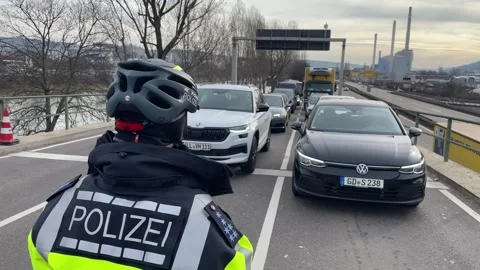German police blocking the roads to secure the farmers protests Stock Footage 263338417