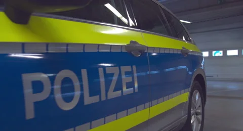 German police car close up shot Stock Footage