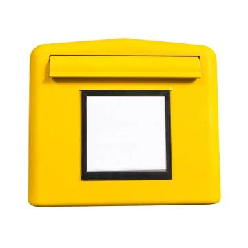 German postbox, yellow, isolated on white Foto stock