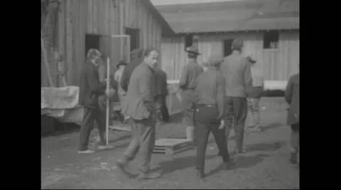 German prisoners walking in prison camp Stock Footage 43317938