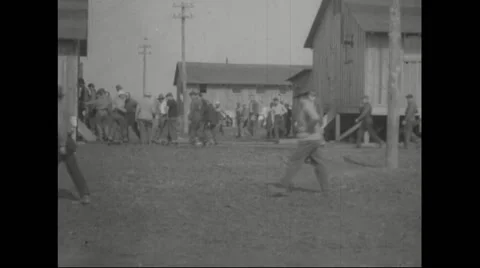 German prisoners walking towards barracks Stock Footage 43317941