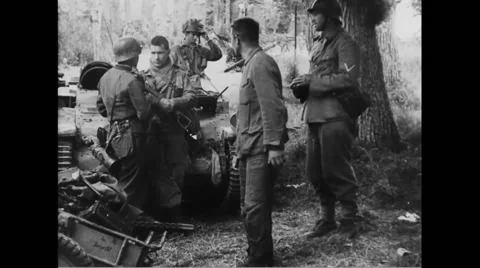 German prisoners of war standing on roadside Stock Footage 44574940