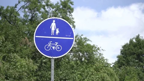 German road sign, Shared walking and cycling path Stock Footage 77520966