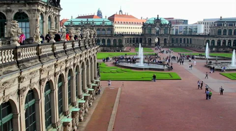 German Rococo architecture Royal Palace in Dresden, tourists day, click for HD Video stock 43888679