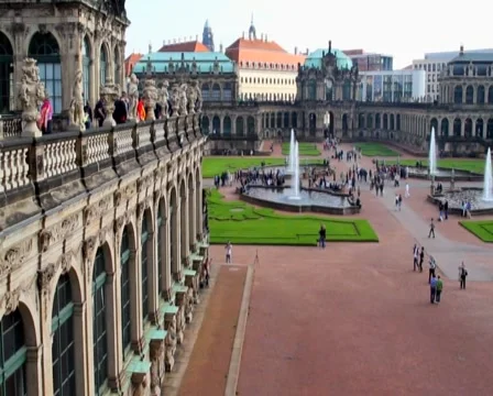 German Rococo architecture Royal Palace in Dresden, tourists day, click for HD Video stock 43912132