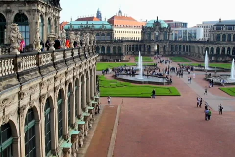 German Rococo architecture Royal Palace in Dresden, tourists day, click for HD Stock Footage 43936094