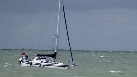 German sailboat in wind and waves Stock Footage 85021748
