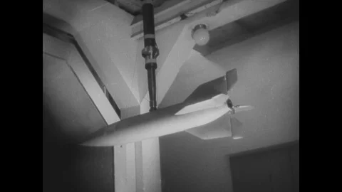 German scientists testing aerodynamics of V2 model Stock Footage 103385718