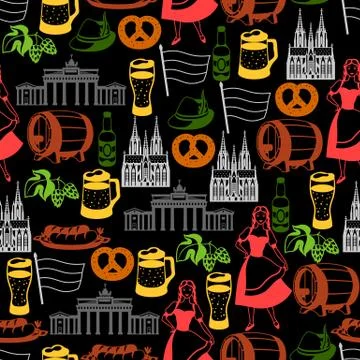 German seamless pattern. Germany national traditional symbols. Stock Illustration