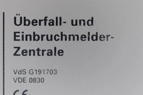 German security text on alarm system panel 스톡 사진