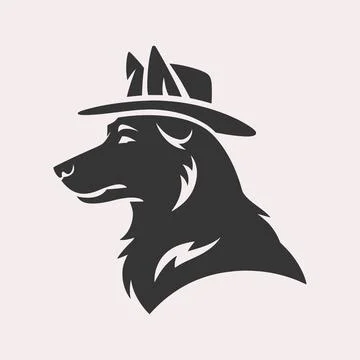 German Shepherd Dog Resting Pose With Hat Silhouette Vector Illustration Stock Illustration