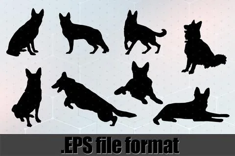 German Shepherd Dog Silhouette Bundle SVG Stock Illustration