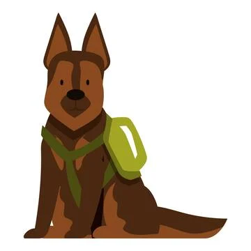 German shepherd dog wearing backpack and harness sitting down Stock Illustration