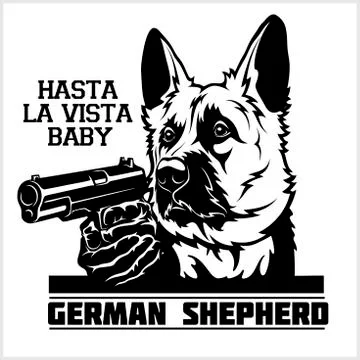German Shepherd with guns - German Shepherd gangster. Head of angry German Stock Illustration