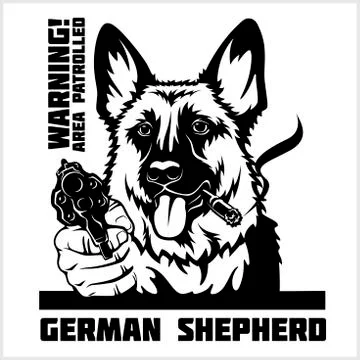 German Shepherd with guns - German Shepherd gangster. Head of angry German Stock Illustration