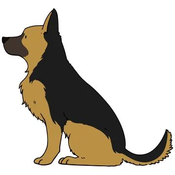 German Shepherd outlined flat-colored sitting Stock Illustration