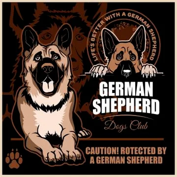 German Shepherd - vector set for t-shirt, logo and template badges on dark Stock Illustration