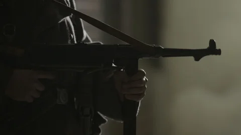 German Soldier MP-40 Machine Gun in hand -1930s, 1940s Video stock 105506286