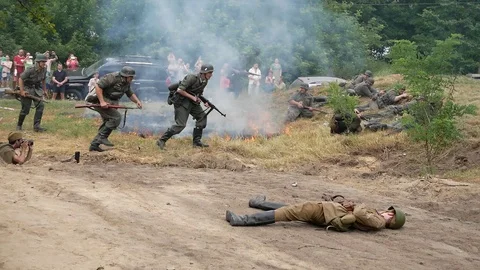 A German soldier is trying to throw a grenade Stock Footage 116548916