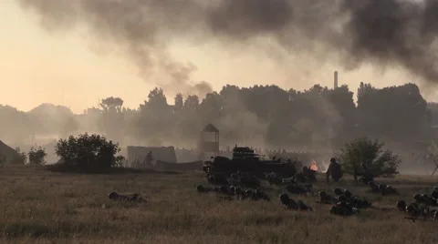 German soldiers on the field waiting for the attack lie (imitation 1941 Video stock 60159984