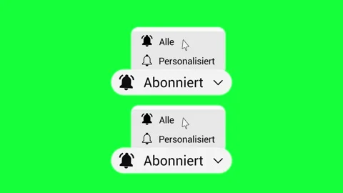 German Subscribe Button Bell Options Animation Pack 4K Green Screen Stock Footage 330774786