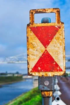 German tail light tail disk of an parked stationary railroad wagon Stock Photos