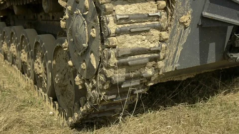 German tank of World War II. Caterpillars close-up. Tank standing in the mud Stock Footage 90053675