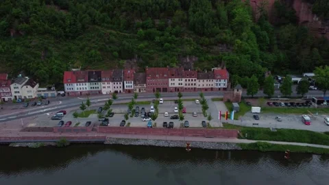 A german town in front of a red mountain 動画素材 154486912