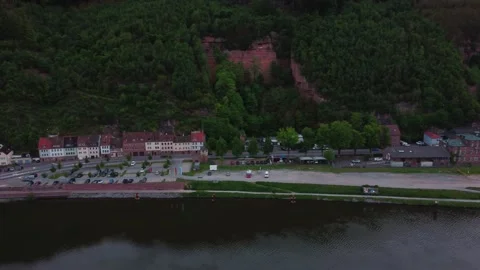 A german town in front of a red mountain Stock Footage 154487036