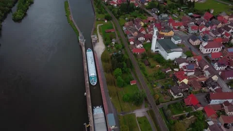 A german town next to a river from above Stock Footage 154501150