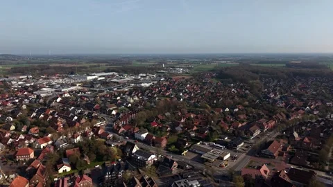 German town with red tile rooftops and residential neighborhoods during sunny Stock Footage 331986493