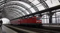 German Train Arriving Central Terminal Main Station Dresden Commuters Commuting HD Footage