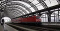 German Train Arriving Central Terminal Main Station Dresden Commuters Commuting 4k or 4k+ Resolution
