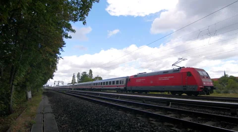 German train passing by 스톡 동영상 58496681