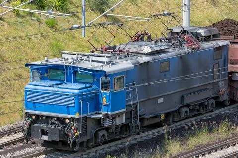 German train transporting brown coals from Hambach mine to power plant Stock Photos