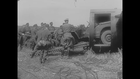 German troops driving captured Allied jeeps off crashed planes, captured Allied Stock Footage 103380255
