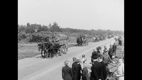 German Troops With Horse Carriages Retreating During World War II Stock Footage 90225906